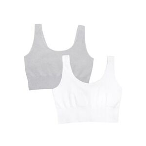 Fruit of the Loom Womens Seamless Longline Bra 2-Pk XXL Gray Heather/White Back